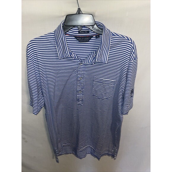 Polo Golf Ralph Lauren Vtg Lisle Men’s Nautical Polo Size Large Blue Striped - Picture 1 of 12